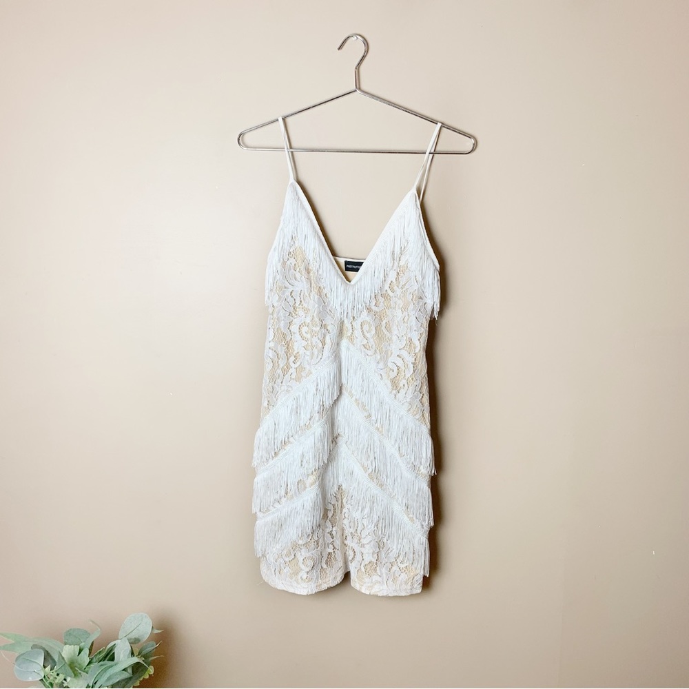 PrettyLittleThing White Lace Fringe Mini Dress